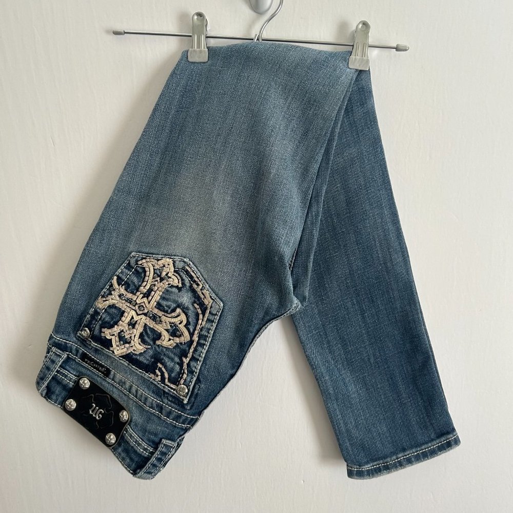 Miss Me Jeans Low Rise Skinny Embellished Pockets Medium Wash Womens Size 28.